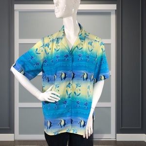 Tan Jay button down ocean pattern shirt